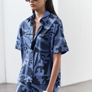 Zara Navy Geometric Shirt